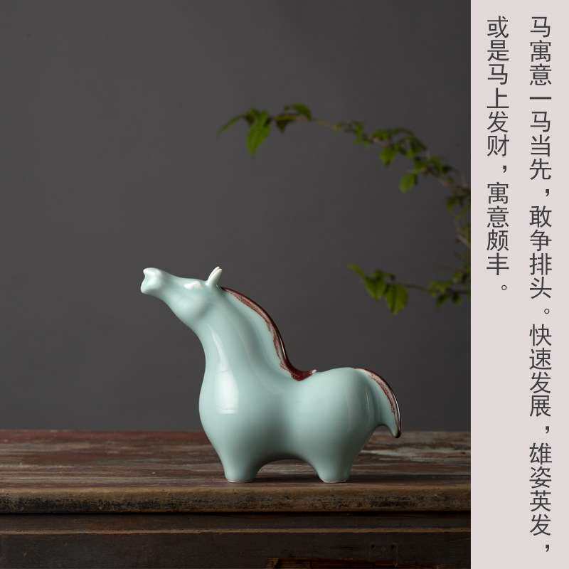 青釉对马摆件新中式工艺家居装饰景德镇陶瓷马家居饰品摆件陶瓷马