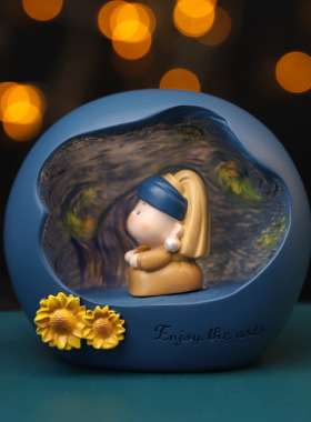 月半胖艺术家发光小夜灯梵高治愈女生日礼物桌面车载可爱车内摆件