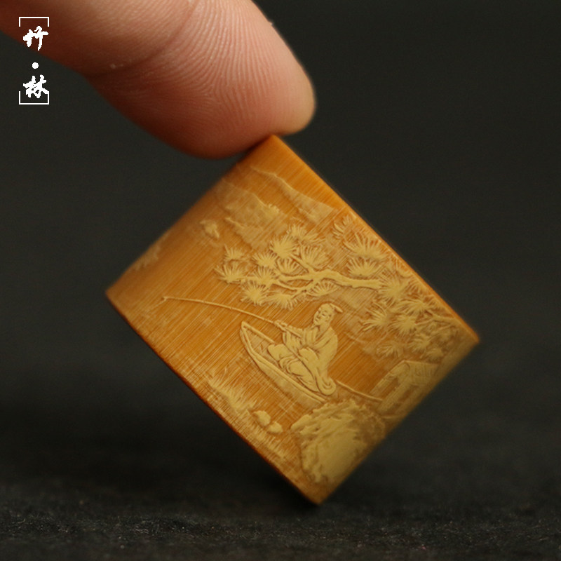 精品名家袁江纯手工留青雕刻老玉竹文玩扳指手把件竹雕竹指环把玩