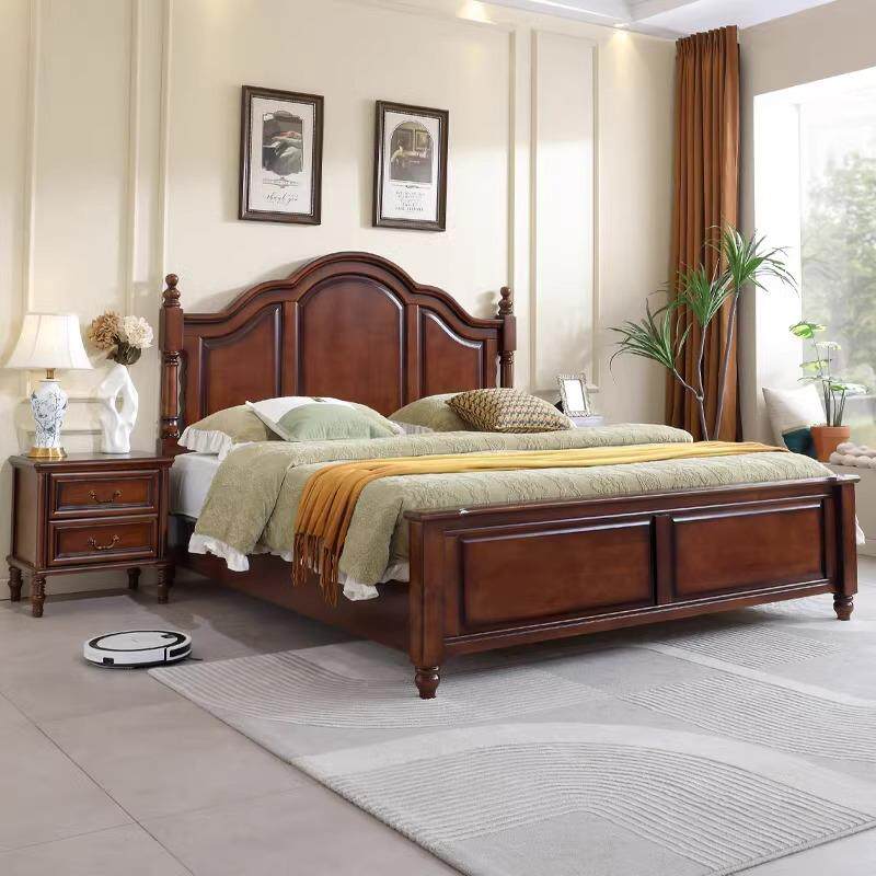 美式乡村实木双人大床主卧室现代简约橡胶木家具轻奢高箱储物婚床