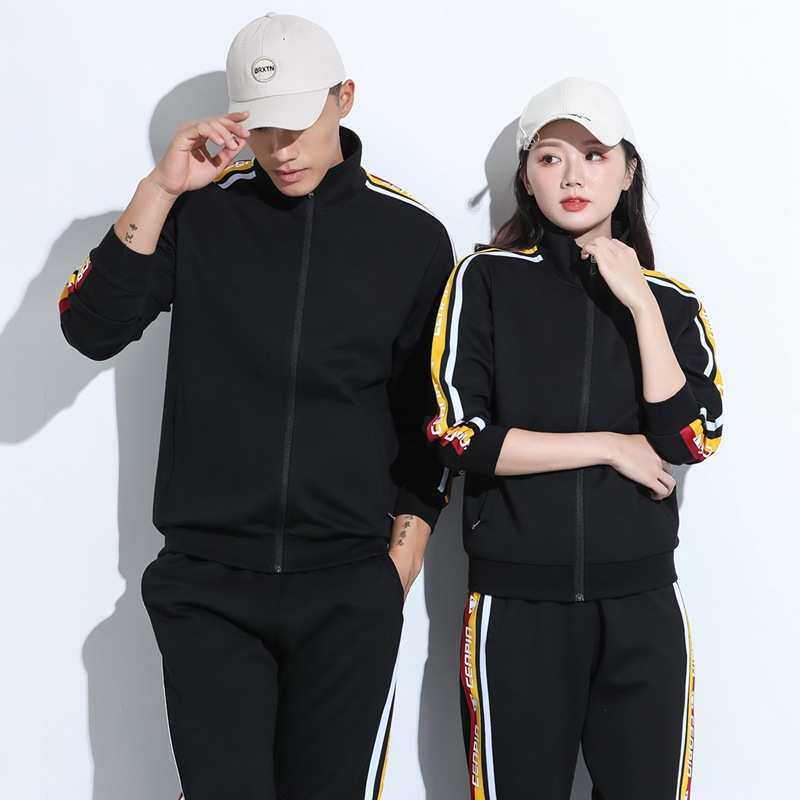春秋季男女团服套装韩版时尚男女跑步休闲运动服情侣套装可logo