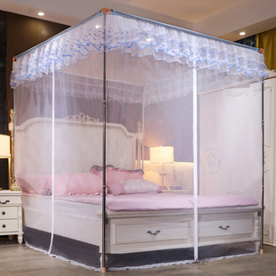 单蚊帐家用三门宫廷落地蚊帐拉链款包床纱帐1.5cm180*220无支架