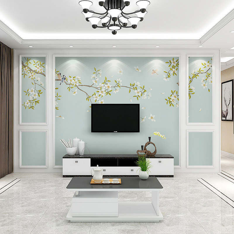 现代简约花鸟墙纸新中式墙布客厅卧室电视背景墙壁纸影视装饰壁画