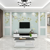 现代简约花鸟墙纸新中式 饰壁画 墙布客厅卧室电视背景墙壁纸影视装