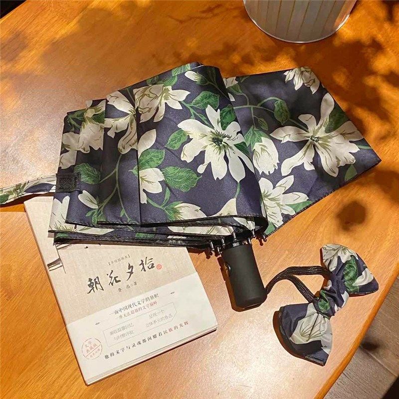 全自动百合花伞文艺古风黑胶晴雨两用三折折叠遮阳伞防晒防紫外线,居家日用,伞,淘宝优惠券,粉丝福利购,淘宝优惠卷