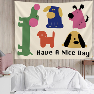 狗狗卡通彩色背景布卧室床头挂布儿童可爱墙布墙上装饰布置改造布