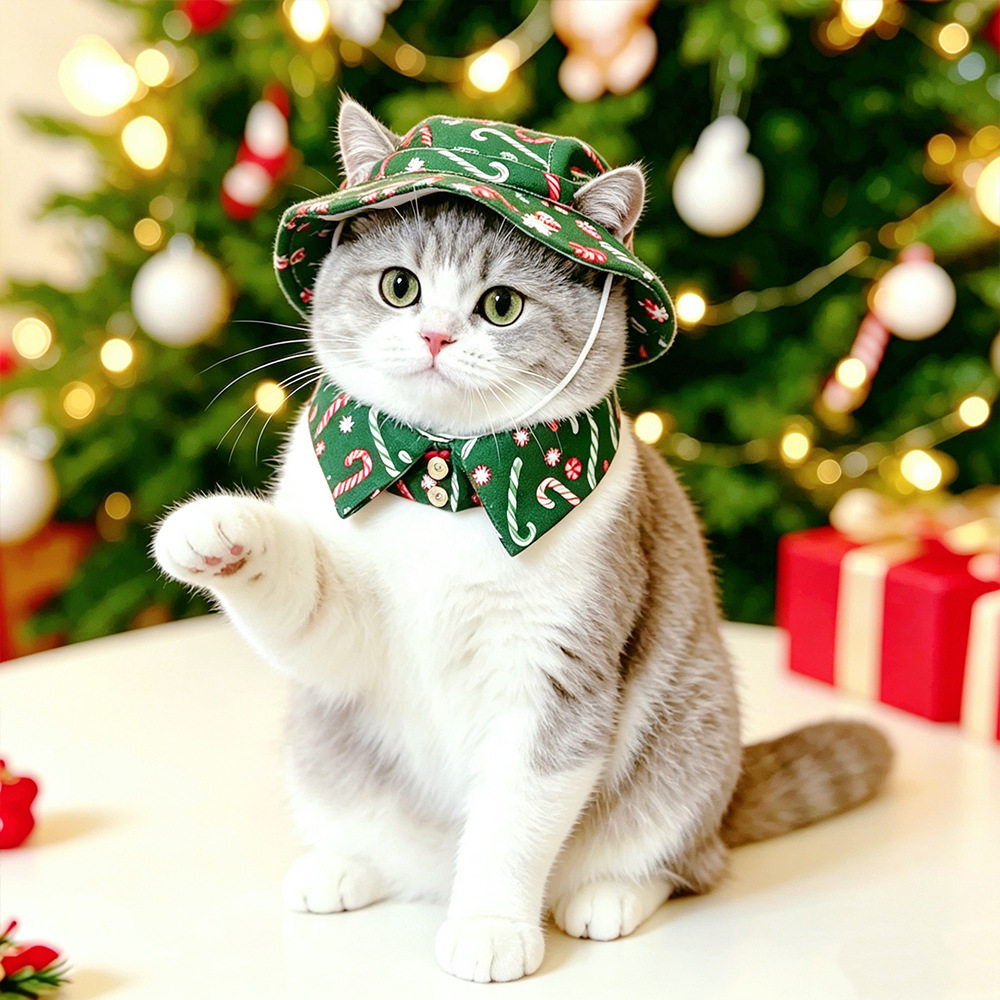 圣诞宠物猫狗外出装扮帽套装