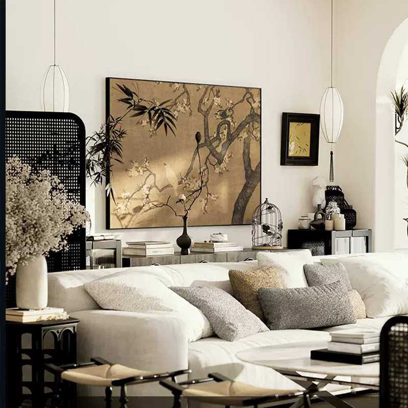 《杏花双雉》法式中古客厅沙发背景墙装饰画中式复古风挂画艺术感,模玩/动漫/周边/娃圈三坑/桌游,模型制作工具/辅料耗材,淘宝优惠券,粉丝福利购,淘宝优惠卷