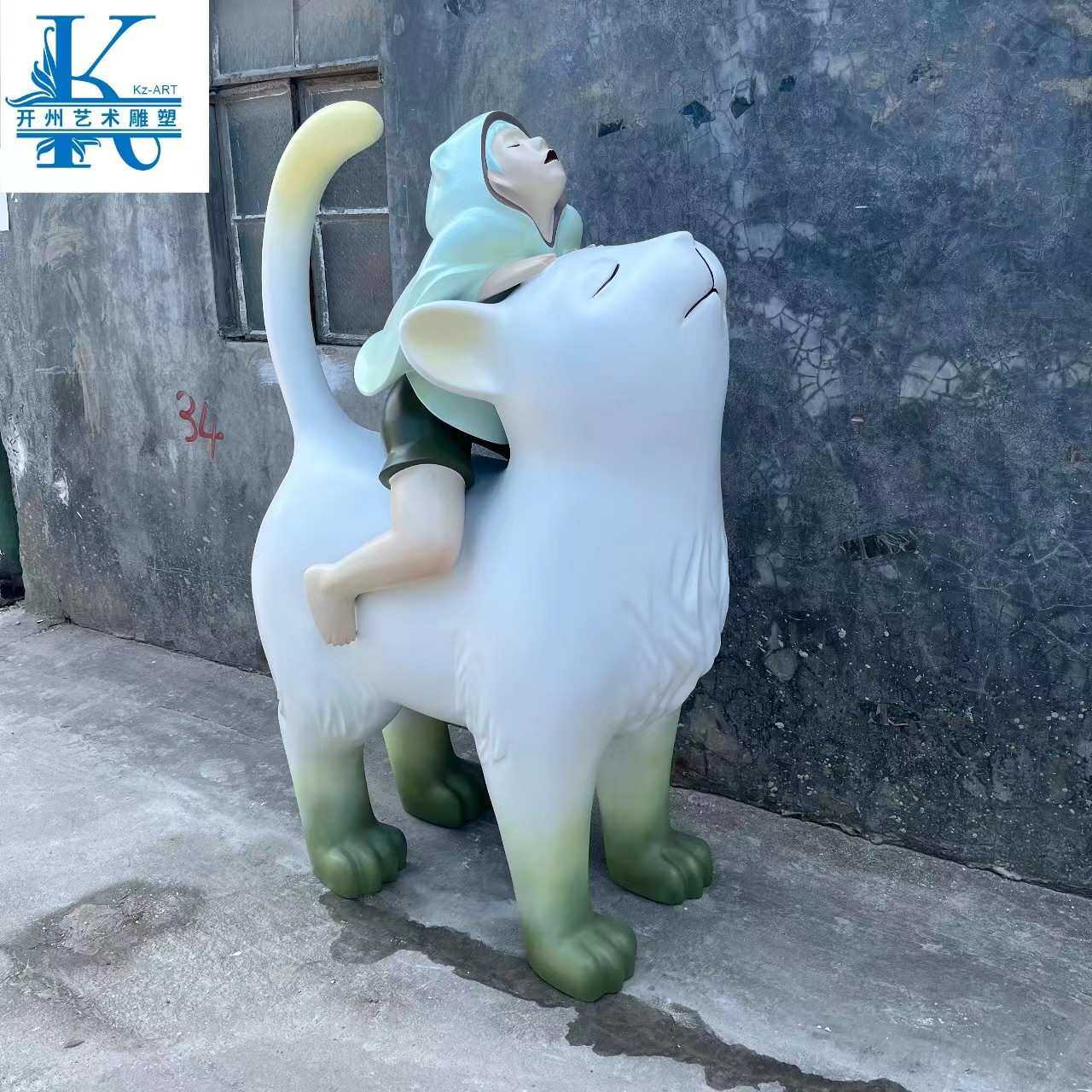 简约创意仿真动物吉祥物大堂玻璃钢雕塑彩绘动漫卡通人物商场摆件