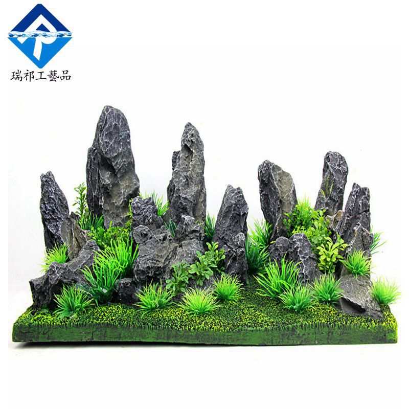 鱼缸装饰造景仿真松皮石水族箱假山假石头水草特色沉木水景套餐