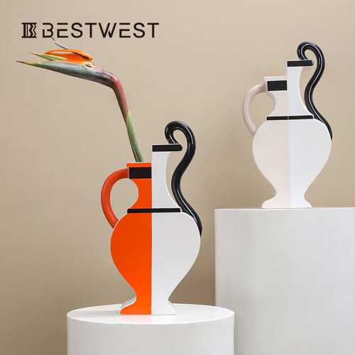 Best west 后现代釉面彩绘双耳陶瓷花瓶摆件创意家居玄关客厅花器