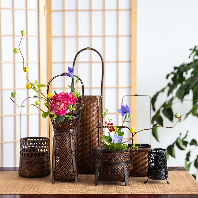 手工编织小花篮摆件篮子竹编花瓶花器禅意中式日式插花器皿花艺篮