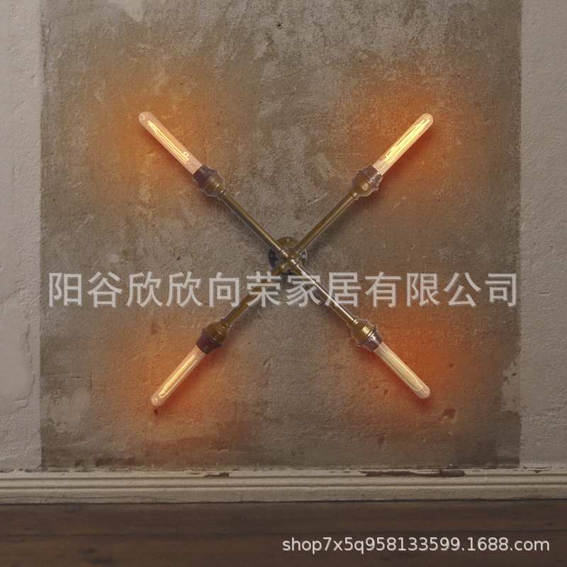 美式工业风壁灯创意金色铜灯头餐厅客厅咖啡店吧台灯复古水管壁灯