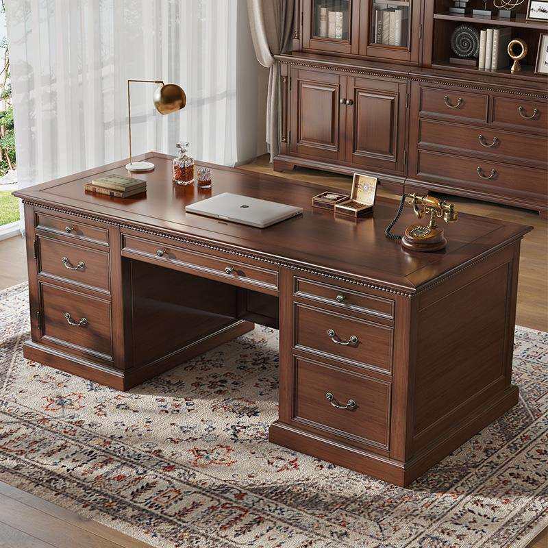 美式高端复古做旧大班台别墅大户型豪华老板办公桌厚重书桌