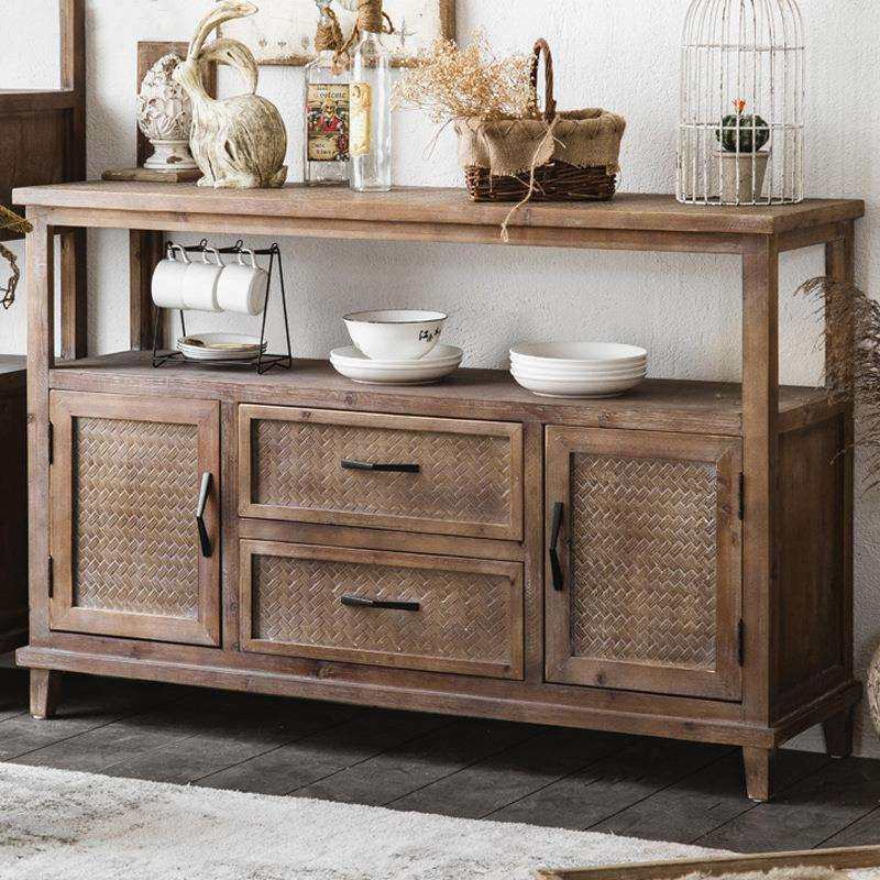 美式乡村仿古茶室茶水柜中古风实木靠墙边柜咖啡厅装饰柜做旧斗柜