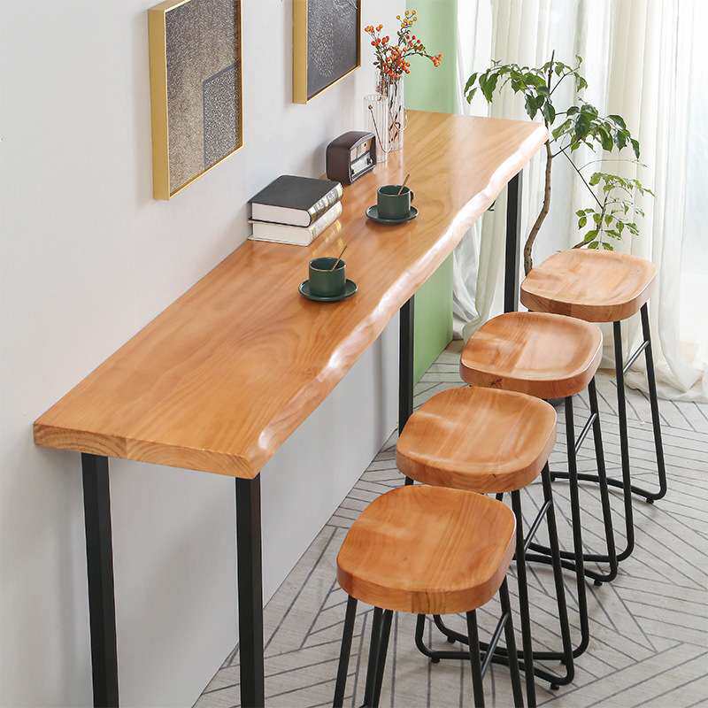 北欧靠墙实木休闲吧台桌椅组合简约家用酒店靠窗高吧台长条高脚桌