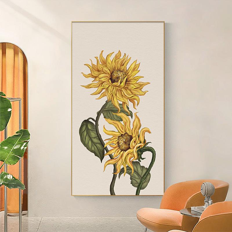 向阳花开 现代简约客厅落地画向日葵玄关装饰画入户走廊过道壁画