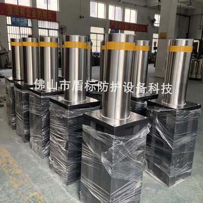 盾标防护校园大门口安装全自动不锈钢防撞伸缩拦截路柱 止车路阻