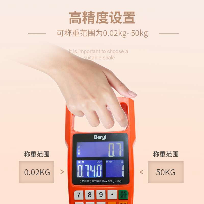 贝雅便携式迷你手提秤 大手柄高精度50kg 家用快递称买菜计价吊秤