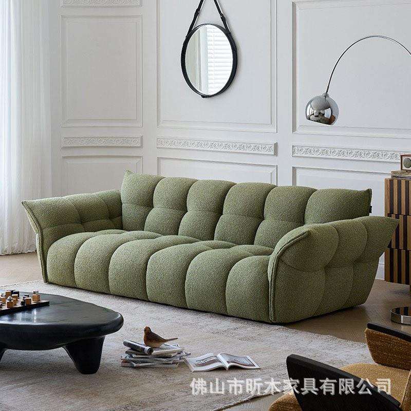 百合沙发奶油色高级别墅设计感法式复古风绿色直排布艺花瓣沙发