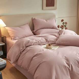新款A类秋冬加厚全棉磨毛四件套不掉毛纯色双拼纯棉床单被套被罩