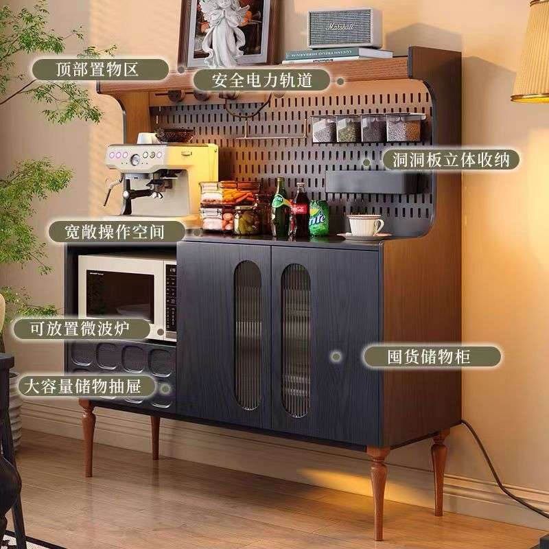 北欧中古餐边复古简约收纳法式一体实木客厅靠墙酒柜厨房储物柜