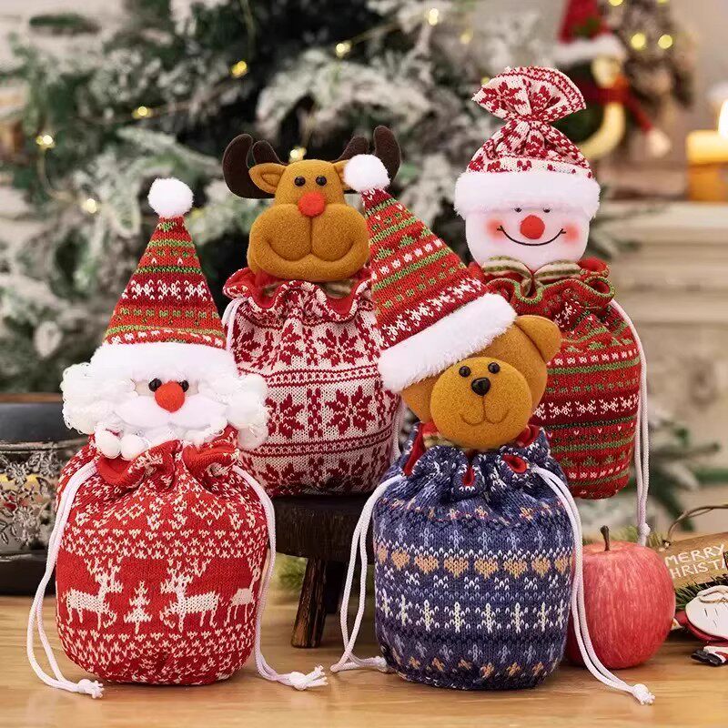 【下单立减50】圣诞节针织苹果袋麋鹿造型糖果礼品袋平安夜礼物XJ
