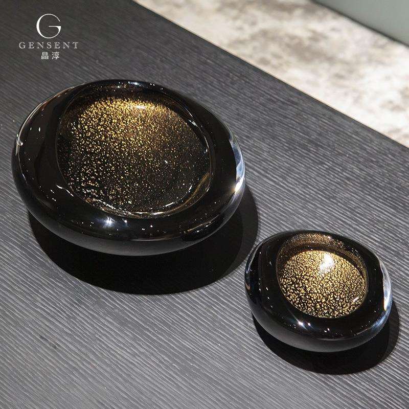 晶淳 黑色中古轻奢洒金箔高档艺术装饰果盘 样板房客厅茶几软装饰