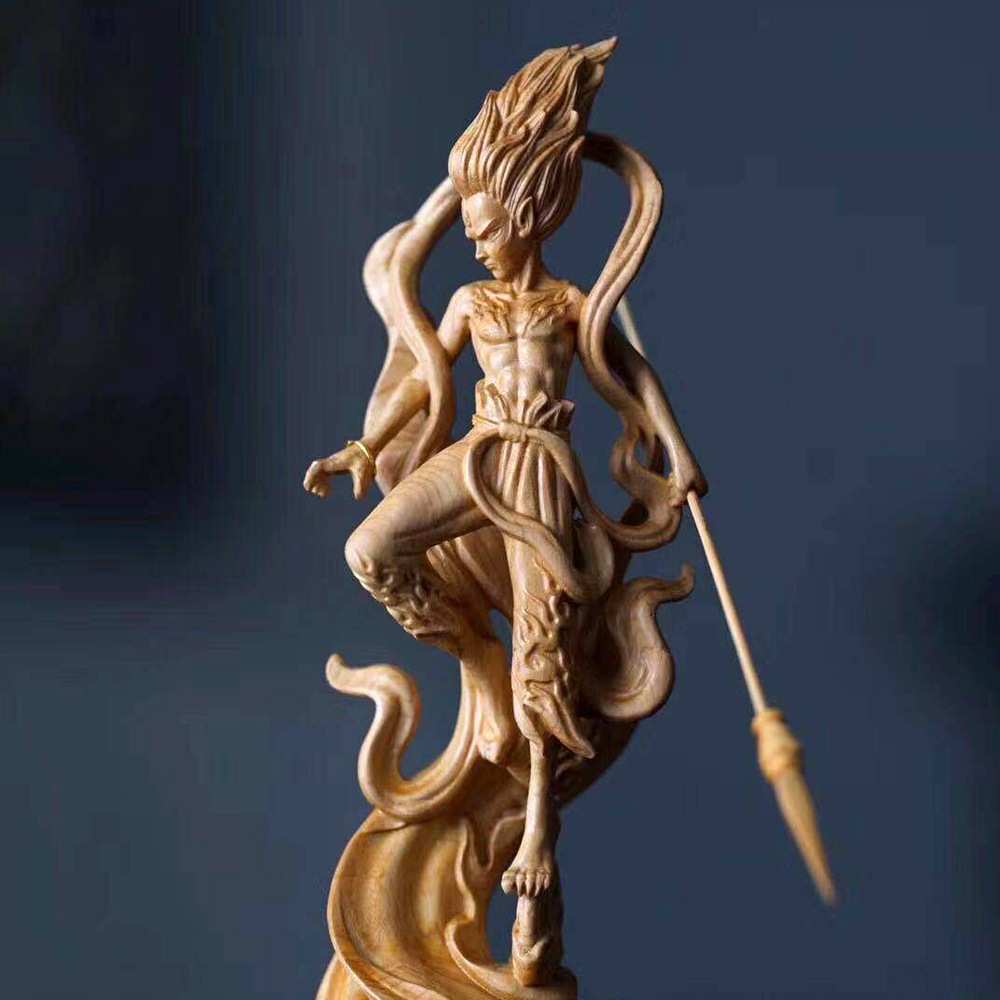 崖柏实木雕刻哪吒降世魔王魔童人物中控台车载摆件饰品手把件送礼