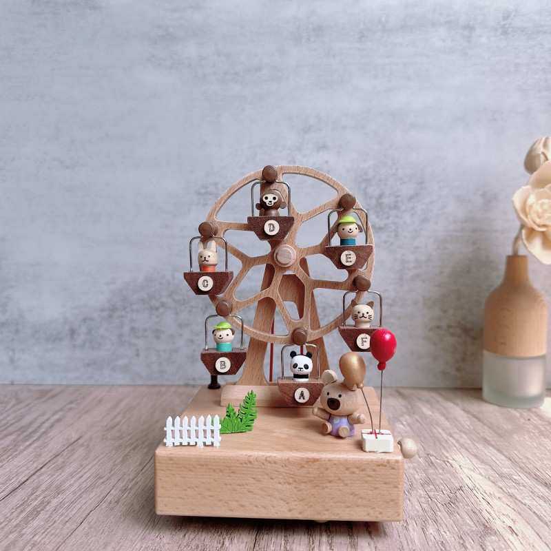动物摩天轮音乐盒机械发条旋转摩天轮木质八音盒男女生儿童送礼品