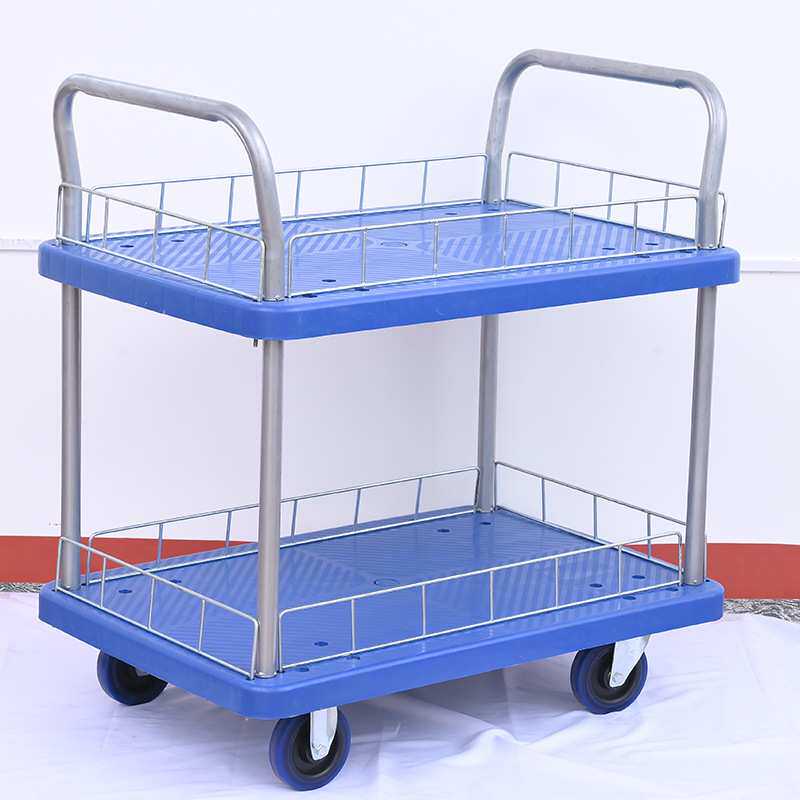 塑料47*73小号双层平板手推车折叠拉车搬运手拉拖车工具车