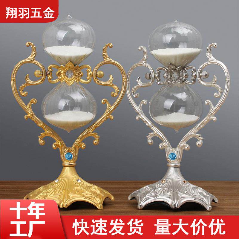 复古30分钟计时器摆件金属沙漏心型玻璃时间摆件自律计时器沙漏