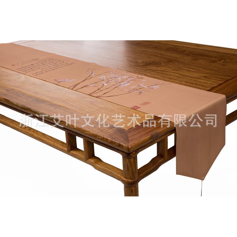 《兰花A》真丝桌旗 艾叶文化 艺术印花 中式高档 绸缎茶席