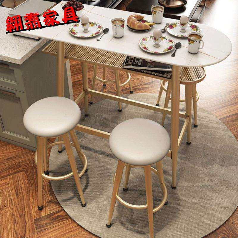北欧小户型家用吧台桌铁艺钢化玻璃吃饭桌椅客厅隔断发光高脚桌