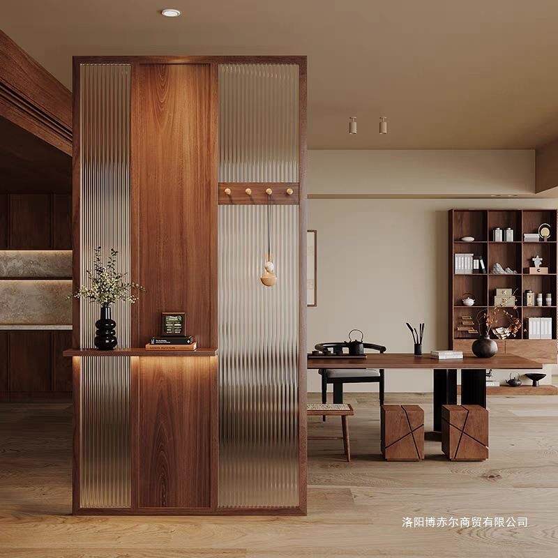 新中式实木浴室办公室玻璃隔断客厅玄关入户门屏风隔断客厅遮挡