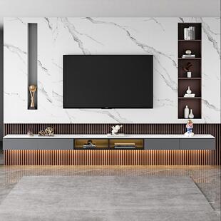 电视柜茶几组合极简轻奢客厅储物现代简约悬挂式岩板悬浮电视墙柜
