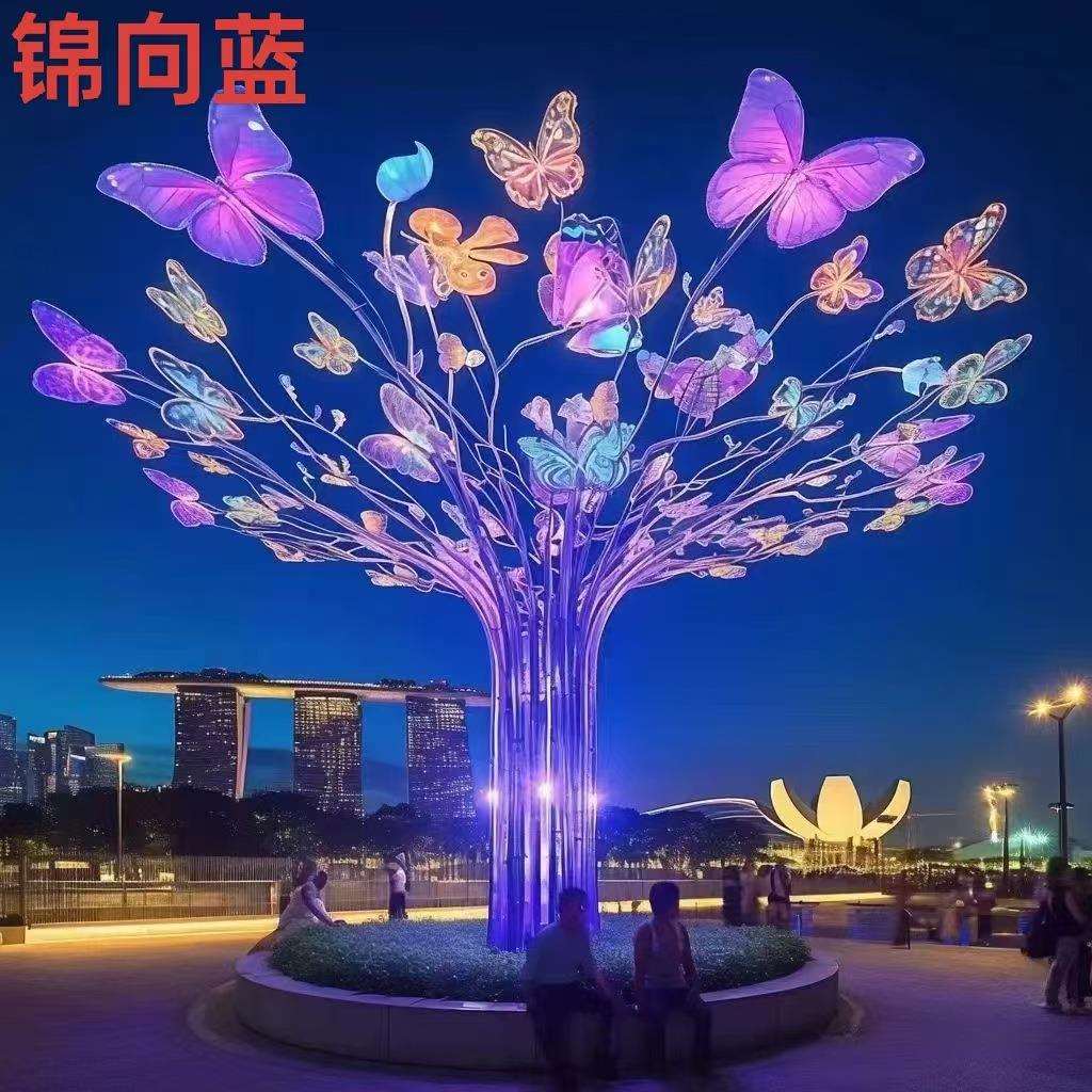 户外大型七彩蝴蝶灯文旅广场公园街道创意造型亮化座椅装饰景观灯