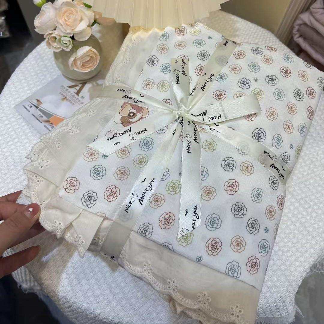 母婴级皱皱纱双层纱床上四件套法式皱皱花边小清新四件套