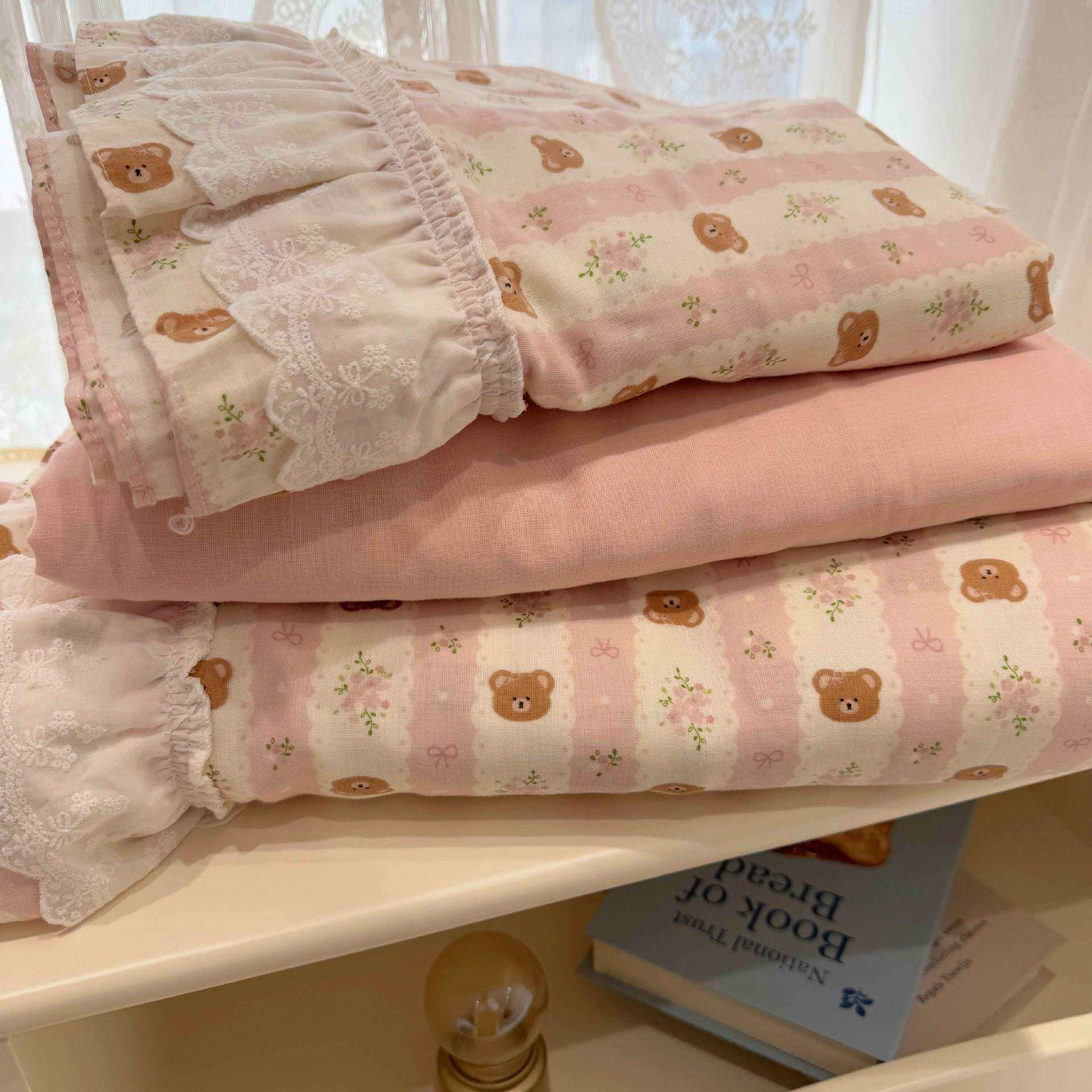 仙女款荷叶边全棉双层纱四件套公主风纯棉被套少女心床裙1.8m床品