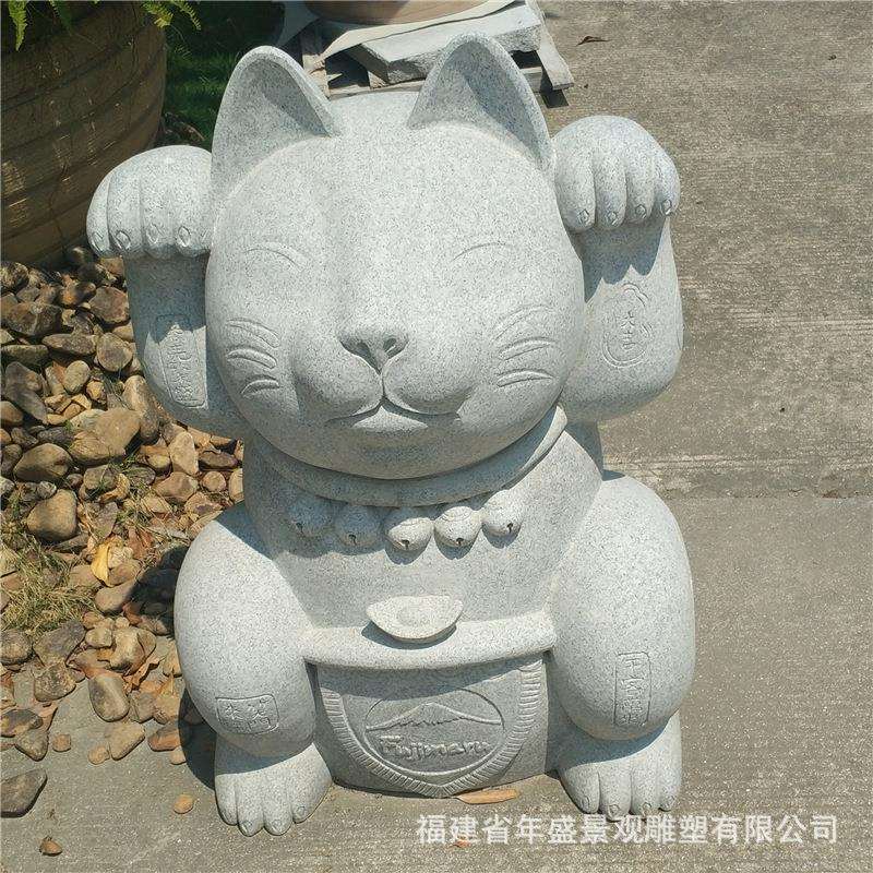 芝麻白动物石雕商场店面摆件石猫景观雕塑大理石雕像立体机雕厂家
