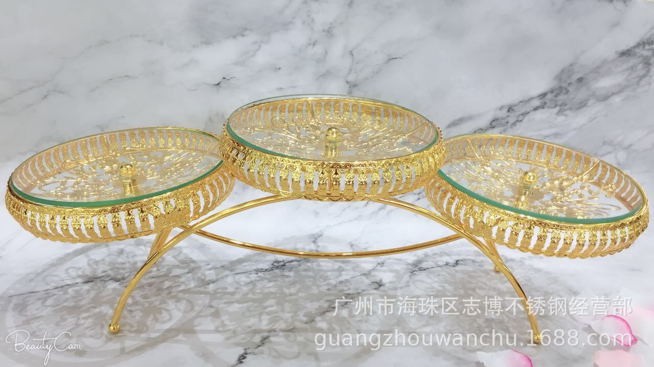 欧式奢华玻璃水果盘现代客厅干果盘创意家用点心盘多层三层蛋糕架