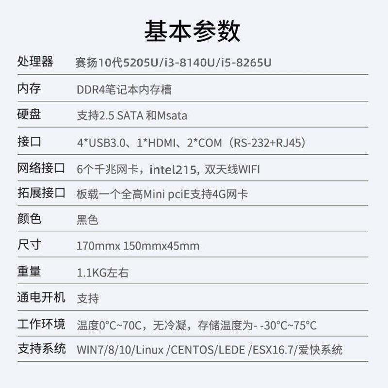 I5-8265U迷你主机电脑软路由工控一体机微型minipc无风扇设计
