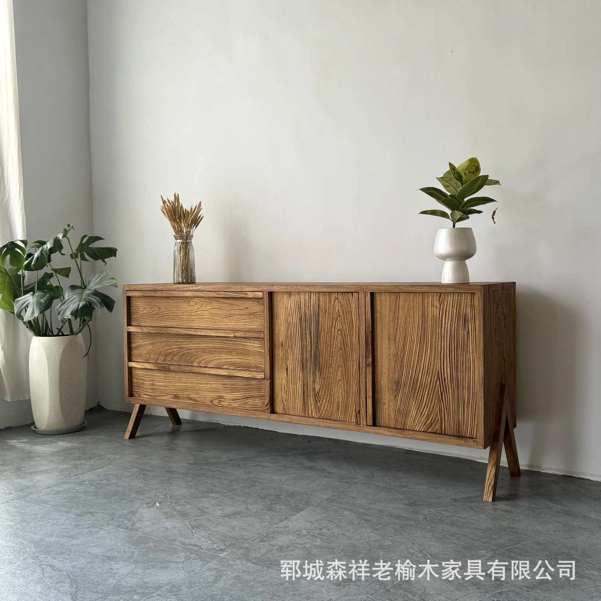 做旧老榆木餐边柜长方形储物柜三层玄关抽屉柜客厅家具杂物收纳柜