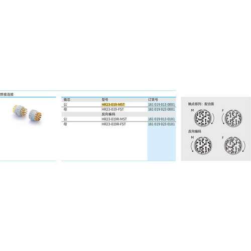 WAIN唯恩 HR23-019-MST 1810190130001 公头16针+3屏蔽HR23连接器