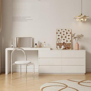 轻奢法式伸缩梳妆台边柜一体卧室现代简约镜子设计化妆桌奶油风