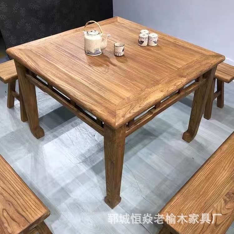 老榆木门板茶桌做旧风化板复古民宿吧台桌家用吃饭餐桌椅组合