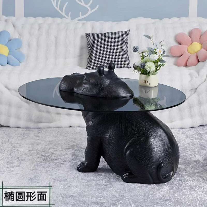 设计师个性创意网红动物河马茶几意式极简客厅家用钢化玻璃小茶几