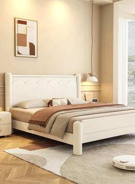 法式奶油风白色1.8m实木床简约现代主卧1.5m双人床小户型储物婚床