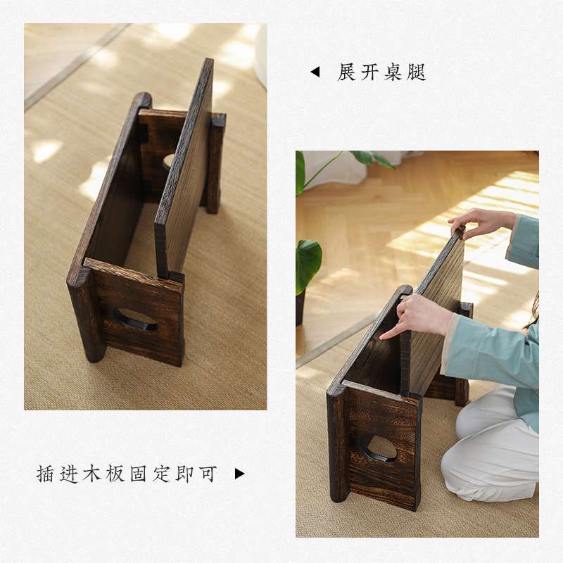 飘窗小桌子茶台实木炕几新中式可折叠矮桌地桌阳台榻榻米仿古茶桌