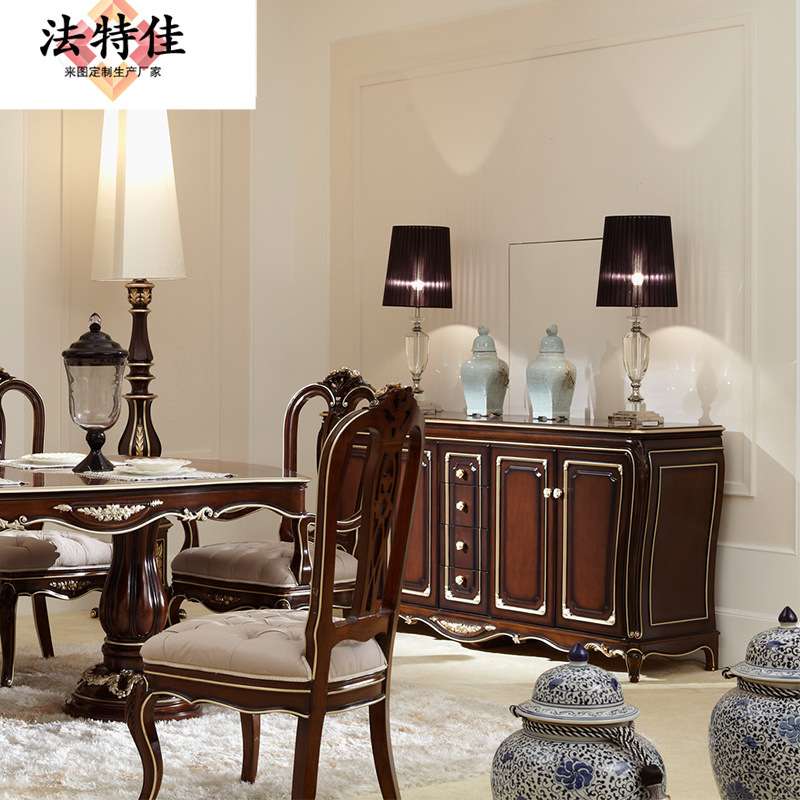新古典餐厅家具 实木雕花储物柜 大户型玄关柜 四门餐边柜